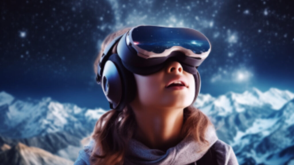 Student learning astronomy with VR